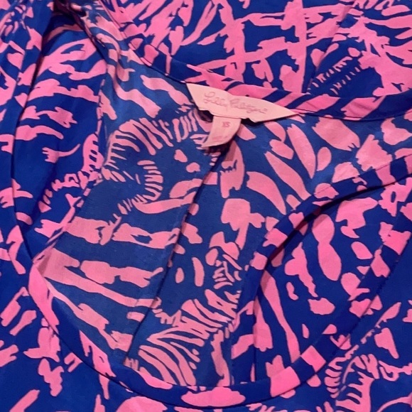 Lilly Pulitzer Silk Dress Blue and Pink Zebra In Grass Betty Racer Back XS - Picture 8 of 16